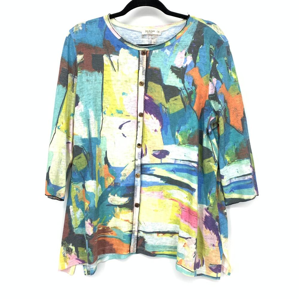 Jess & Jane Masterpiece Womens Top M Abstract Art to Wear Shirt